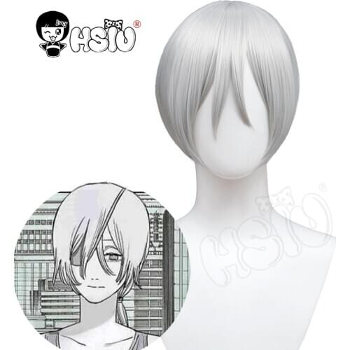 HSIU Quanxi Wig Anime Chainsaw Man Cosplay Silver gray long hair+Free Brand wig cap