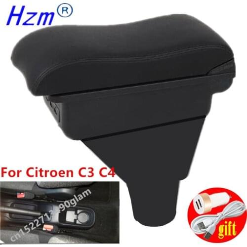 For Citroen C3 C4 Armrest Box Center console central Store content box cup holder accessories parts USB Charging