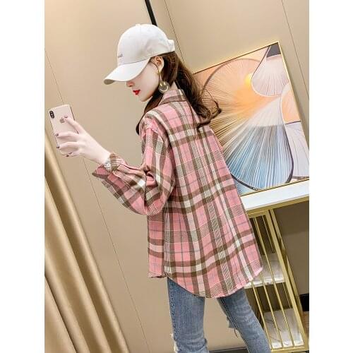 Womens clothing Shirts Blouses Women Shirt 2021new fashion early spring and autumn plaid shirt