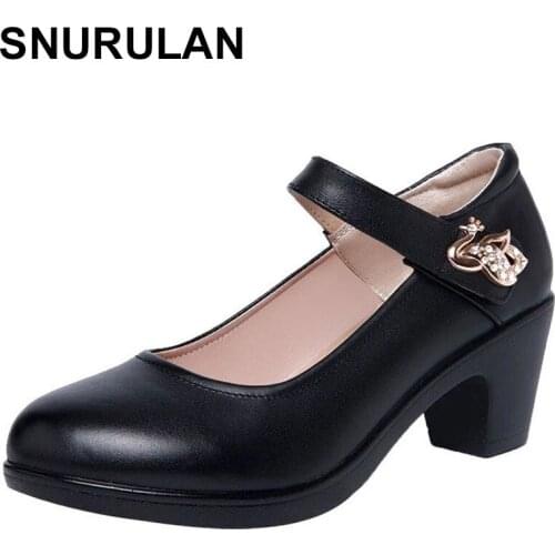 SNURULANLadies Dance Shoes202 New Women Pumps Medium Heels Wedding Shoes Bride White Black Split Leather Platform Shoes forDress