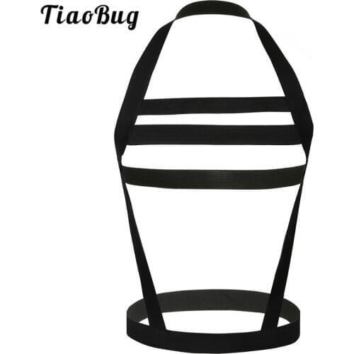 TiaoBug New Men Nylon Sexy Body Chest Harness Wide Straps Men Bondage Lingerie Hollow Out Halter Neck Bondage Belt Crop Top