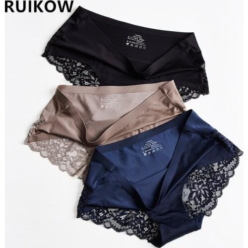 One Piece Soft Plus Size Panties for Woman Underwear Sexy Lace Trim Female Smooth Briefs Bikini Comfort Womens Underpants M-3XL