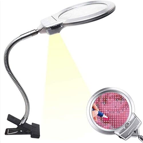 5D Diamond Painting Magnifying Tool 4X & 6X Magnifier LED Light with Clip and Flexible Neck Accessories Diamond Cross Stitch Kit