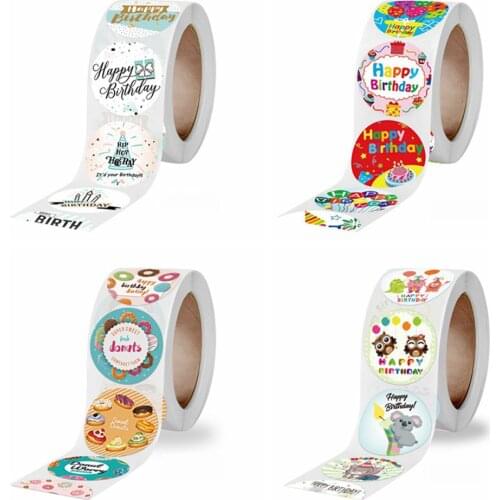 50-500pcs 1inch Cute Happy Birthday Stickers Handmad Decor Envelope Sealing Label Kids toys gift Package Stationery Stickers