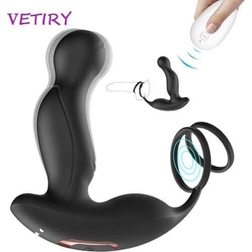 VETIRY Anal Sex Toys Prostate Massager Male Vibrators Penis Ring 10 Vibration Mode Wireless Remote Control Vibrator For Men