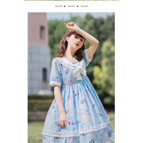 Japanese sweet lolita dress vintage lace bowknot navy collar high waist victorian dress kawaii girl gothic lolita op loli cos