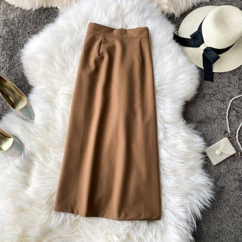2021 Spring Skirts Womens High Waist A Line Big Swing Midi Skirt Korean Office Lady Elegant Women Skirt Solid Color Jupe Falda