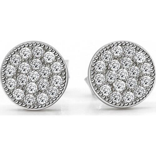 925 Sterling Silver Stud Earrings Round Earrings Filled Clear Zircon Wedding Jewelry for Women Girls Valentines Day Gift