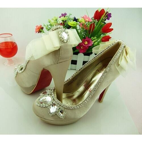 Lady Rhinestone Round Toe Dress Shoes New White Bowtie Wedding Shoes Women Evening Party Prom shoes Free Shipping