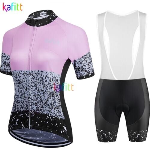 2021 Kafitt Womens Pink Short Sleeve Cycling Jersey Bib Sets Bicycle Clothing GEL Pad Conjunto Feminino Ciclismo Bike Triathlon