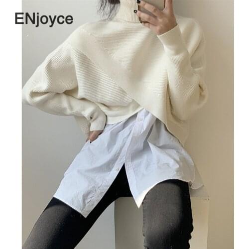 Woman Sweater 2021 Spring Turtleneck Long Sleeve Short Knitted Pullover Vintage Oversized Sweaters Korean Style Sexy Crop Top