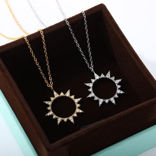 Womens Fashion Bling Crystal Sun Pendants Necklaces Boho Jewelry Sunburst Sunshine Pendants Necklaces Collares Mujer 2020