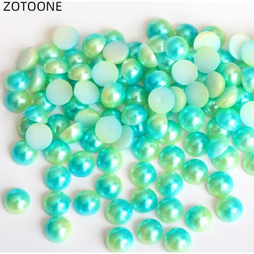 ZOTOONE Resin Flatback Rhinestone Half Round Pearl Bead DIY Multicolored Green Rhinestone for Scrapbook Nail Art Decoration Glue