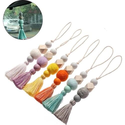 1 Pc Fashion Tassel Natural Wood Beads Hanging Ornaments Car Hanging Drop Closet Pendant Door Handle Home Wall Decorations