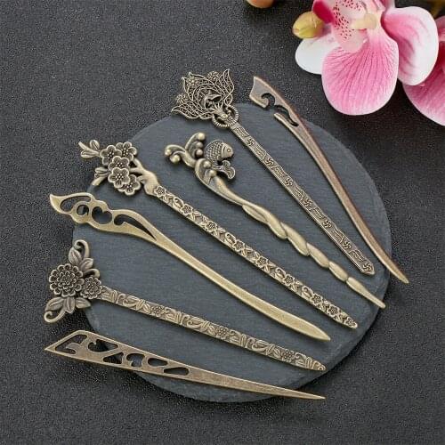 1PC Vintage Hair Sticks Women Fashion Bronze Hairpins Hair Care Minimalist Elegant Hair Fork Curved Styling Tools