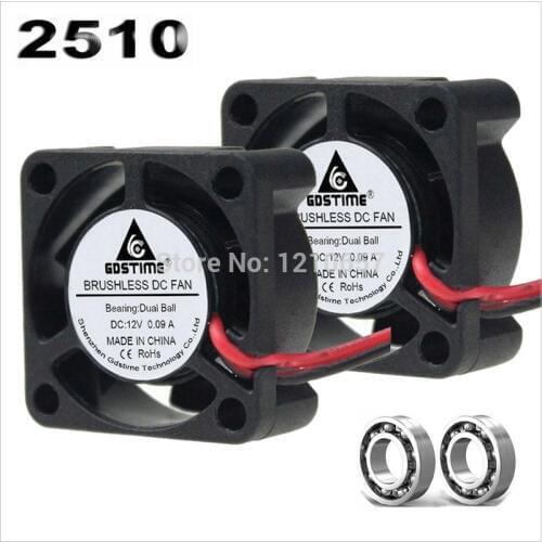 2 Pieces Lot Gdstime 2510B 25mm 25x25x10mm 2cm DC 12V 2Pin Ball Bearing Cooling Fan