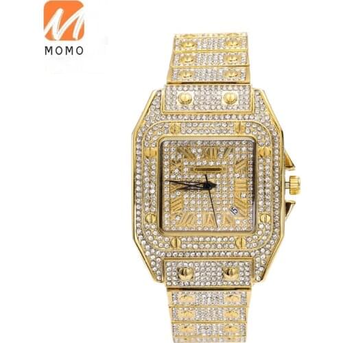 2021 Fashion Jewelry Hip Hop Watch Luxury Bling Iced Out Pink Silver Square Diamond Quart Watches For Men and Women Accessories