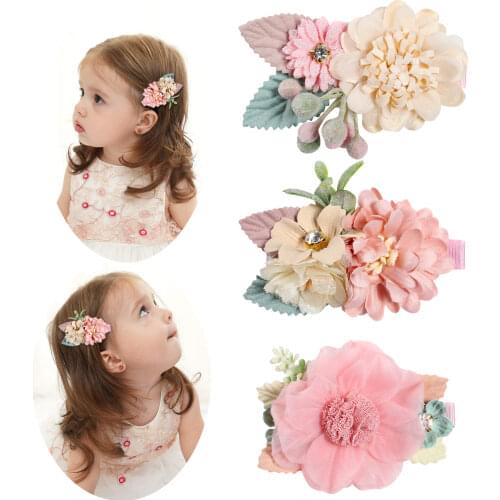 3PCS/SET Newborn Baby Pearl Artific Flower Hairpins for Girls Toddler Handmade Nylon Elastic Barrettes Floral Hair Clips Pins