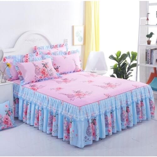 30 Floral Fitted Sheet Cover Graceful Lace Bedspread Bedroom Bed Cover Skirt Decoration Non-slip Mattress Cover Skirt cubrecama