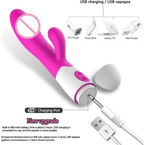 30 Speed Rabbit Vibrator Female Clitoral Stimulation Rechargable Realistic Dildo G Spot Vibrator Magic Wand Adult Women Sex Toys