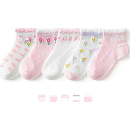 5 Pairs/Lot Children Cotton Socks For Boy Girl Baby Teen Soft Cute Cartoon Breathable Mesh Short Socks 1-12Y Summer Fashion Kids