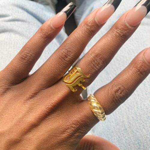 A-Z Initial Letter Ring Gold Color Rings For Women Stainless Steel Old English Font Jewerly Birthday Gift BFF Anillos Mujer