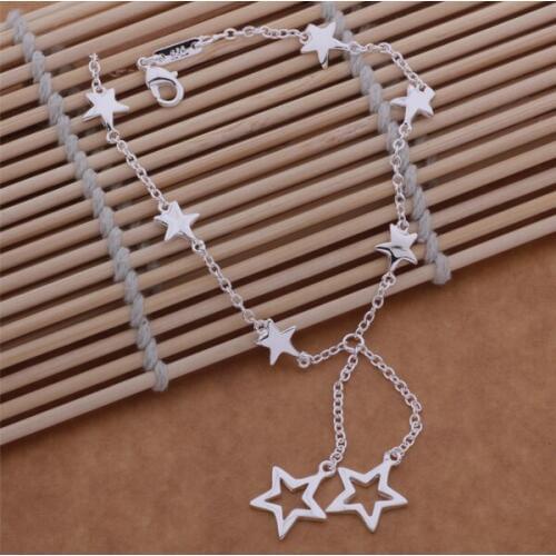 AH152 Wholesale Silver Plated Bracelets Bangel For Women Ladies Silver Fashion Jewelry All Small Five-pointed Star Bracelets