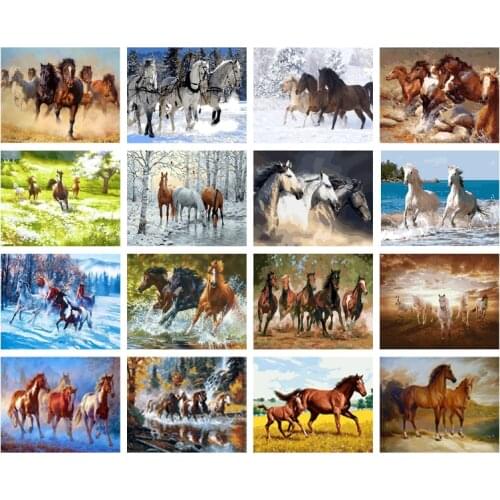 5D DIY Diamond Painting Animal Horses Running Full Square/Round Drill Diamond Embroidery Cross Stitch Home Decor Mural Unframed