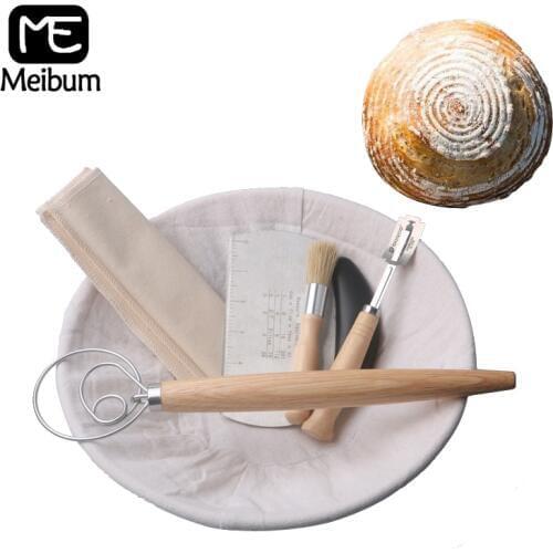 Country Bread Fermentation Rattan Basket Set With Flax Liner Scraper Single Banneton Dough Brotform Proofing Baskets Baking Tool