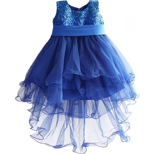 Christmas Dovetail Girls Party Dress Blue Sequined Kids Dresses Cotton Flutty Girls Clothes vestido infantil 3-8T