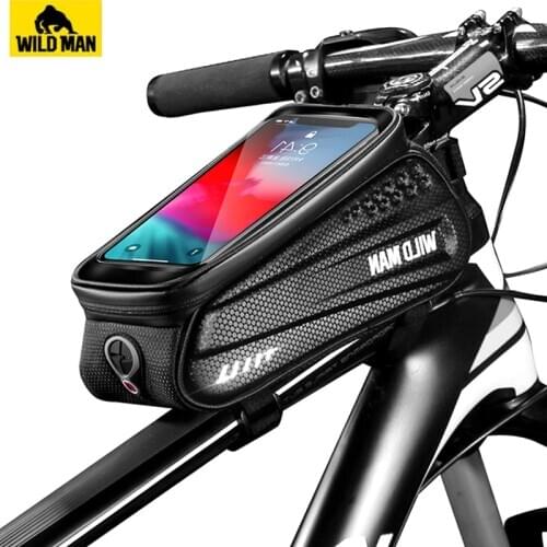 WILD MAN 6.2 Inch Phone Holder Bag Waterproof Bicycle Front Tube Bag Bike Touch Screen Bike Top Tube Bag Cycling Accessories