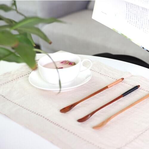 Long Thin Winding Line Design Handle Natural Wooden Spoon Teaspoon Coffee Spoon Mixing Stirring Spoon Kitchen Supplies Tableware