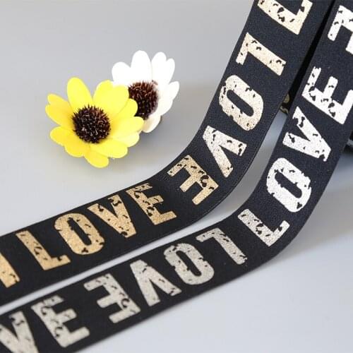 3M(38mm width) Letters Printing LOVE Elastic Ribbon printing Elastic Band Dress Ribbon for backpack belt shoes decoration