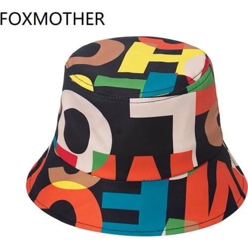 FOXMOTHER New Summer Fashion Rainbow Letter Bucket Hats Sun Panama Fishing Caps For Women Ladies 2021