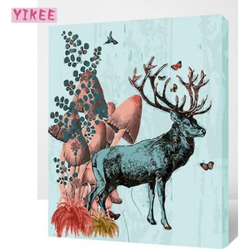 Painting by number for adults,Big mushroom big horn deer,painting by numbers for home decoration