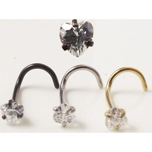 2 Piece 20Gx7x3mm nostril nose stud nose ring Heart Zircon Love Nose Studs Ring Twist Screw Nose Septum Piercing Body Jewelry