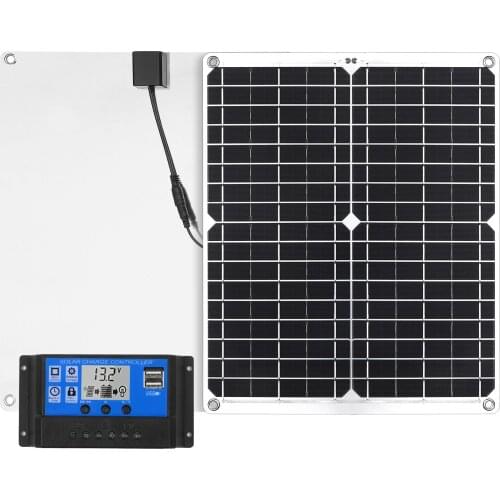 26W 12V Solar Panel Kit with USB Port Off Solar Power Charging System Monocrystalline Module with LCD Remote Controller