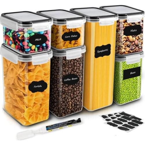 7-Plastic Kitchen Storage Box with Lids Food Container Bulk Sealed Cans Refrigerator Spice Jar Vacuum Organizer for Cereal Flour