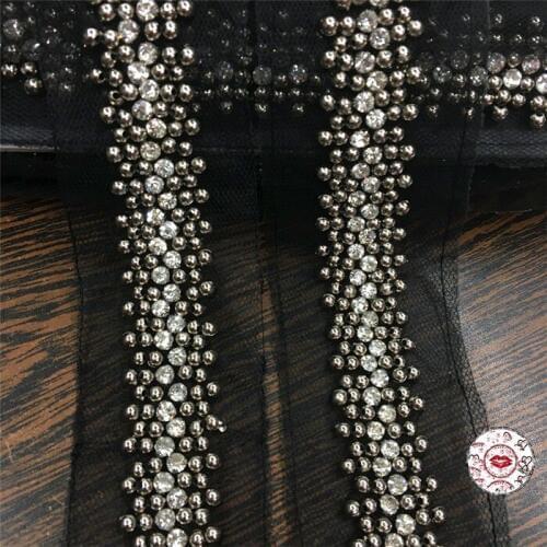 Crystal Rhinestone Beaded lace trim Diy craft clothing decorative accessories sew on lace trimming motif patches for clothing