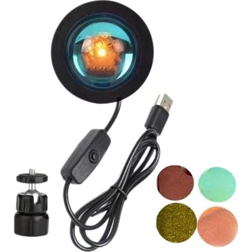 4 in 1 Sunset Lamp Projection Atmosphere LED Night Light,USB Projector 360 Degree Photography Lamp for Home Room Studio