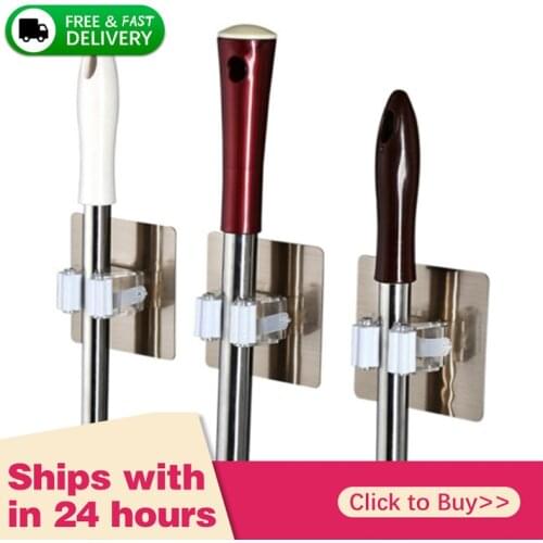 1pcs New Multifunctional Self-Adhesive Seamless Sticker Mop Rack Kitchen Broom Rack Mounted Wall Hook Kitchen Bathroom Hooks Hot