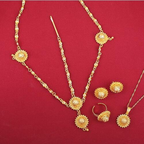 Fashion Ethiopian Jewelry Sets With Hair Chain Gold Color Jewelry For Ethiopian Women Accessories