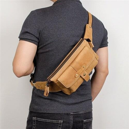Men Chest Bag Quality Cow Leather Casual Fashion Crossbody Chest Sling Bag Design Travel One Shoulder Bag Daypack Male