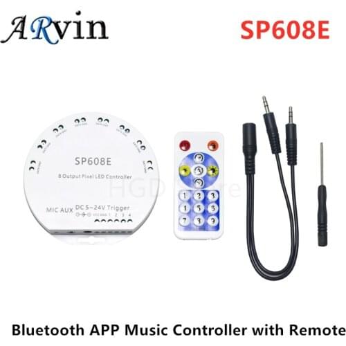SP608E DC5V-24V WS2812B Music Controller WS2811 WS2815 8CH Signal Output LED Light Strip Built In Mic IOS Android Bluetooth App
