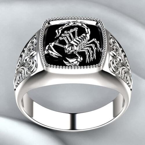 New scorpion ring exquisite pattern electroplating scorpion shape epoxy black ring punk style hand jewelry