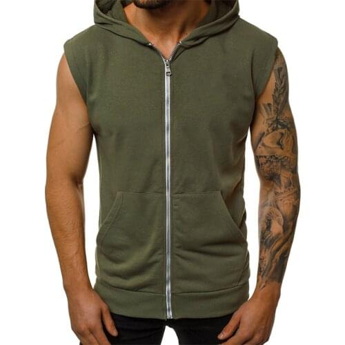 New Men Muscle Sleeveless Sportswear Mens Workout Gym Tank Tops Hooded Zipper Bodybuilding Tanktop Sports Hoodies Men 2021
