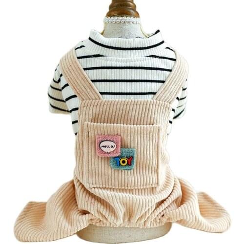 New Pet Clothing Dog Jumpsuit Cat Rompers Corduroy Striped Design Pet Puppy Hoodie Coat