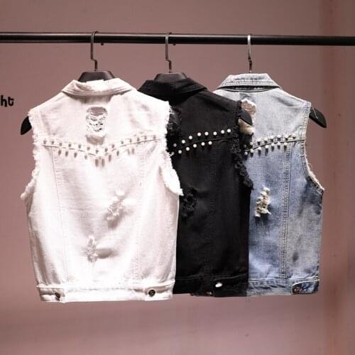 2020 spring and autumn new womens denim vest womens short slim-fit rivet hole vest vest jacket Korean version
