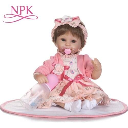 NPK 16inch bebe realista menina baby girl doll Cute pink princess style with Bow knot hoop silicone baby reborn doll