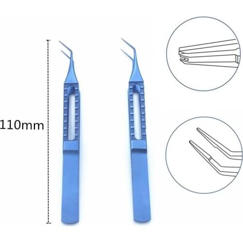 Ophthalmic Tweezers Forceps with 6mm Tying Platform Toothed Angle Forcep Flat Handle Dental 1pcs